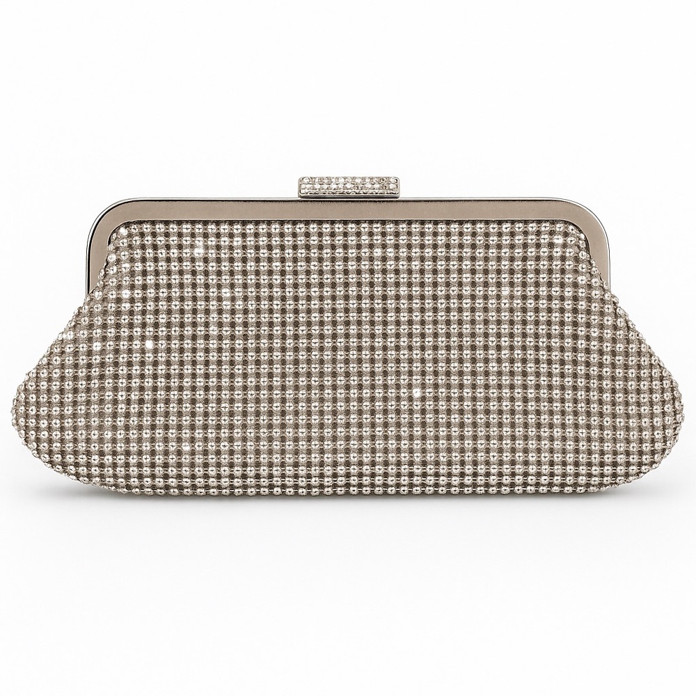 Vintage Rhinestone Evening Clutch – Silver Mesh Bag with Chain Strap